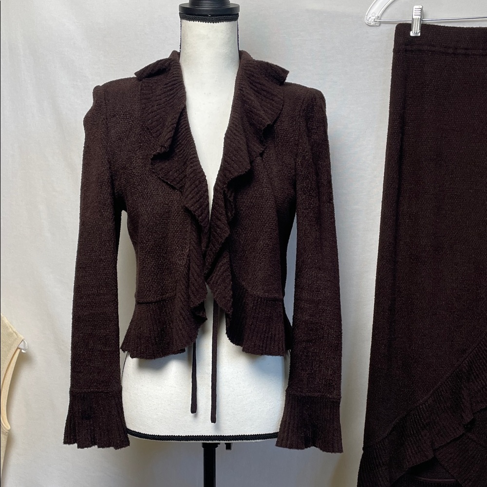 St. John 2 pc ruffle maxi sweater long sleeve bell sleeve Brown Women's Skirt - Picture 4 of 17